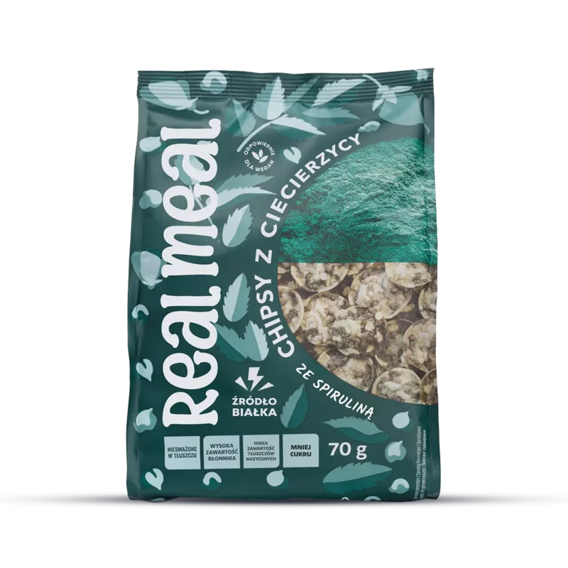 Chipsy z ciecierzycy ze spiruliną